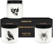 Homsolver Halloween Candles, Halloween Decorations Indoor Decor Gifts, Hallloween Spooky Skull Crow Spider Candles, Halloween Home Decor Indoor - Hallloween Lavender 3 Candles Set with LED Light