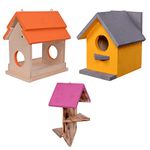 Cket Bird Combo Bird House, Bird Feeder and Bird Hanging Jhula Eco Friendly Pure Wooden Water Resistance for Garden Balcony Hanging (Super Saver Combo)