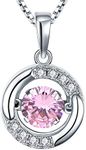 YL Halo Necklace 925 Sterling Silver Dancing Diamond Solitaire Pendant Round Pink Cubic Zirconia Jewelry for Women