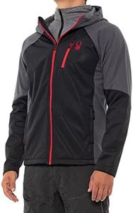 Spyder Men's Full Zip Hooded Soft Shell Jacket, Black/Grey Medium