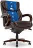 La-Z-Boy® Bellamy Executive Office Chair with Memory Foam Cushions, Real Wood Arms and Swivel Base, Waterfall Seat Edge, Faux Bonded Leather, Brown