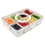 Divided Serving Tray with Lid,Handle, Removable Spice Container with 8 Compartment for Christmas Party, Veggies, Snack, Fruit, Nuts, Candy, Cracker,Onion, Ginger, Garlic, Cherry (8 Compartment)