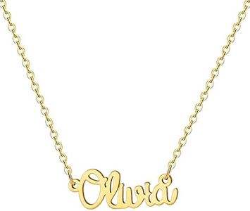 MOMOL 18K Gold Plated Stainless Steel Name Necklace Personalized Custom Name Necklace Customized Nameplate Necklace for Women, Stainless Steel