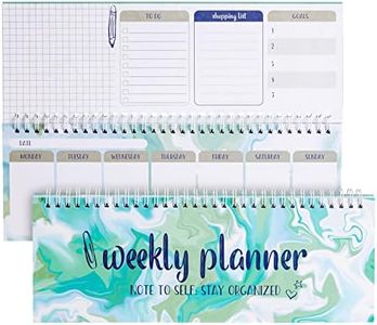 Paper Junkie Undated Weekly Planner, Goals, Shopping, To Do List, Horizontal Desk Calendar (Spiral Bound, 12 x 4 in)
