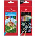 Faber-Castell 205218 Colouring Pencils Set 22 Pieces with Basic and Metallic Colours, Shatterproof, Hexagonal, for Children and Adults