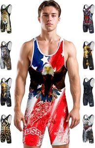 Exxact Sports Sublimated Men's Wrestling Singlet, High-Performance Powerlifting Singlet, Wrestling Singlets for Men (AL, Brushy USA)