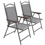 Outsunny Folding Chairs Set of 2, Garden Chair with Armrest, Breathable Mesh Fabric Seat, Patio Camping Sports Chairs for Adults, Grey