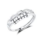 Cangall Silver Anxiety Rings, 925 Sterling Silver Anxiety Fidget Ring, Adjustable Open Relieving Fidget Ring with Beads Spinner Ring, Unisex Silver Fidget Ring, Fatigue Relief Gifts for Men Girls
