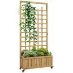 Outsunny Wooden Trellis Planter, Raised Beds for Garden with Wheels and Bed Liner, Privacy Screen Planter Box to Grow Vegetables, Herbs and Flowers for Garden, Patio, Deck