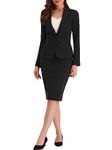 Allegra K Women's 2 Piece Skirt Suit Set Business Casual Long Sleeve Blazer and Pencil Skirt Black M