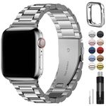 Fullmosa Compatible with Metal Apple Watch Straps Series 9 8 7 41mm Series 3 38mm Series 6 SE/SE2 5 4 40mm Stainless Steel Replacement iWatch Bands Silver & Protective Case