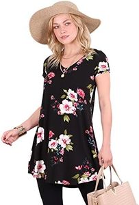 Popana Womens Short Sleeve Summer Tunic Tops to Wear with Leggings Loose Fit Plus Size Made in USA X-Large ST95 Floral