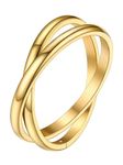 FOCALOOK Double Rolling Band Stackable Rings for Women Size V1/2,Trendy High Polished 14K Gold Plated Stainless Steel Thin Dome Thumb Fidget Rings for Anxiety Women