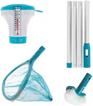 U.S. Pool Supply Professional Heavy Duty Spa, Hot Tub, Pond Cleaning & Maintenance Set - Small Skimmer Net, Deep Fine Mesh Netting, Spa Scrubbing Brush, 4 Ft Pole, Floating Chlorine Chemical Dispenser