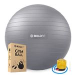 Boldfit Gym Ball for Exercise Anti Burst Exercise Ball with Foot Pump for Workout Yoga Ball for Women and Men Swiss Ball for Balance Stability Training, Birthing Ball for Pregnancy, Fitness 75cm-Grey