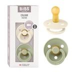 BIBS Pacifiers | Natural Rubber Baby Pacifier | Set of 2 BPA-Free Soothers | Made in Denmark | Sage/Ivory | Size 6-18 Months