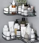 Oslen (Pack of 2 Self-Adhesive Shelf/Storage Organizer for Bathroom and Kitchen Corner Wall Mounted Rack Shelf Bathroom Accessories Storage Rack (No Drilling-Shelf Adhesive) (8 and 9 INCH,Black)