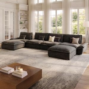 POVISON 182.7'' Oversized Modular Sectional Sofa, Extra Large Deep Seat Cloud Couch, Wide U Shaped Sectional Couch with Adjustable Backrest, Modern Comfy U-Shaped Corner Couches for Living Room, Grey