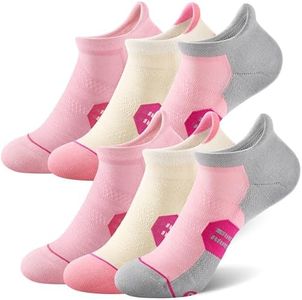 CS CELERSPORT 6 Pack Women's Ankle Running Socks Cushioned Low Cut Tab Athletic Socks, Pink Adventure, Small