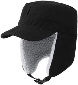 Home Prefer Mens Warm Trapper Hat Earflaps Winter Hat with Visor Military Cap, Black, Large