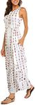 Women's Boho Casual Summer Maxi Sleeveless Tie Dye Long Dress with Pockets Coffee XXL