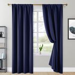 HOMEIDEAS 2 Panels Navy Blue Blackout Curtains Red Pocket Curtains for Bedroom, 52 x 96 Inch Room Darkening Curtains, Thermal Insulated Window Treatment Curtains/Drapes for Living Room