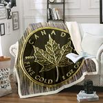 Maple Leaves Fleece Blanket Canadian Coin Sherpa Throw Blanket for Sofa Couch Canada Style Fuzzy Blanket Breathable Leaf Pattern Plush Blanket Room Decor Blanket Double 60"x79"