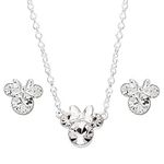 Disney Minnie Mouse Crystal Necklace and Stud Earrings and Set, Mickey's 90th Birthday Anniversary; Silver Plated Jewelry for Women