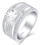 YL Men's Wedding Band Engagement Ring 925 Sterling Silver with 6X6mm AAA Cubic Zirconia Ring Anniversary Jewelry, Metal, Cubic Zirconia,