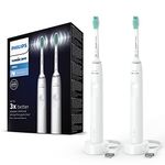 Philips Sonicare 3100 Electric Toothbrush, Sonic Toothbrush, Pressure Sensor and Timer, White, Dual Pack, Model HX3675/13