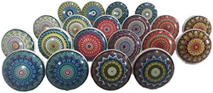 JGARTS 20 Mix Colorful Rare Vintage Look Hand Painted Round Flower Shape Ceramic Pottery Door knobs Cabinet Handle Cupboard Pulls Drawer