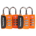 4-Pack TSA Approved 3-Digit Luggage Locks with Open Alert Indicator for Travel Suitcases & Baggage | Luggage Locks | TSA Locks | Orange