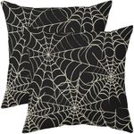 Halloween Spiderweb Pillow Covers 18x18 Set of 2 Black White Spider Web Outdoor Decorative Throw Pillows Halloween Scary Themed Farmhouse Pillowcases Linen Cushion Case Decor for Home Sofa Couch Bed