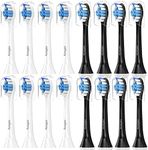 Aoxgao Replacement Heads Compatible with Phillips Sonicare Electric Toothbrush, 16 Pcs Replacement Brush Head for Philips Sonicare 4100 5100 6100 9900 C2 W3 G2 G3 (8 Black+8 White)