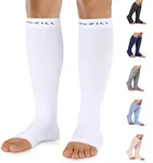 NEWZILL Compression Socks for Women & Men Circulation 20-30 mmHg, Graduated Open Toe, Cotton Compression Socks for Nurses White