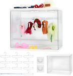 Clear Doll Wardrobe Storage Box Compatible with Labubu 15/17cm Doll Clothes & Accessories, Clear Display Box Shelf, Includes 10 Hangers, 1 Rod & 2 Supports, Stackable
