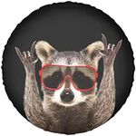 Funny Raccoon Sunglasses Rock Pattern Print Spare Tire Cover Waterproof Dust-Proof UV-Proof Wheel Tire Covers for Jeep Wrangler Travel Trailers RVS Cars Trucks and Many SUV Vehicle Compatible 15 inch