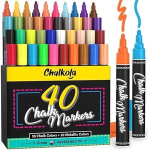 Chalkola Chalk Markers - Pack of 40 (Neon, Pastel & Metallic) Liquid Chalk Pens - For Chalkboard, Blackboard, Window, Labels, Bistro, Glass, Car, Board - Wet Wipe Erasable Ink - 6mm Reversible Tip