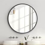 ZENMAG Round Mirror, 40x40 cm Metal Framed Wall Mirror, Large Bathroom Mirror, Circle Hanging Wall Mirror, Black Wall Mirror for Living Room Bedroom Entryway Decor