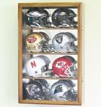 8 Mini Helmet Display Case Cabinet Holder Rack w/ UV Protection- Lockable with Mirror Back, Walnut