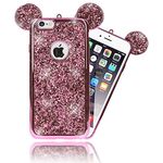 NALIA Glitter Case compatible with iPhone 6 6S, with Mouse Ears, Ultra-Thin Mobile Sparkle Silicone Back-Cover, Protective Slim Shiny Protector, Shockproof Crystal Gel Bling Bumper, Color:Pink