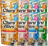 INABA Churu Bites for Cats, Grain-Free, Soft/Chewy Baked Chicken Wrapped Cat Treats with Savory Churu Centers, 4 Flavour Variety Packs (2 Each)