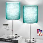 Lynnoland [Upgraded] Set of 2 Touch Table Lamps with USB & AC Outlets, 3-Way Dimmable Bedside Nightstand for Bedroom Living Room Nursery, 5000K Daylight Bulbs Included., Green (T3476)