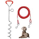 Dog Tie Out Cable and Stake 32/16/10 ft Outdoor, Yard and Camping, for Medium to Large Dogs Up to 125 lbs, 16" Stake, 32 ft Cable with Durable Spring and Metal Hooks for Outdoor