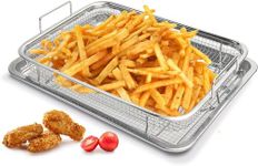 Alark 2 Piece Stainless Steel Air Fryer Basket for Oven, Crisper Tray and Basket Oven Air Fry Pan Mesh Basket Set,Non-Stick Crisper Oven Tray for Baking and Crispy Chicken,French Fries and Onion Rings