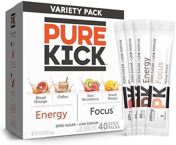 PURE KICK Energy and Focus Singles To Go Drink Mix Variety Pack,Blood Orange, Coffee, Strawberry Kiwi and Peach Mango, 40 Count (Pack - 1)