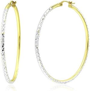 Michael Zweig Two-Tone Gold Sterling Silver Diamond Cut Hoop Earrings with Click-Top Tube Size 2.0mm Hoops Outside Diameter 45mm