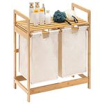 YOUDENOVA Bamboo Laundry Basket with 2 Collapsible Pull-Out Laundry Hamper, Laundry Storage Organizer for Bedroom Laundry Room or Bathroom, 73 x 64 x 33 cm Beige