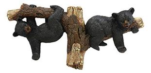 Ebros Whimsical Forest Rustic 2 Playful Black Bears Dangling On Tree Branches 3 Pegs Wall Hooks 9.25" Wide Hanger Bear Themed Wall Mount Coat Hat Keys Hook Decor Hanging Sculpture Plaque