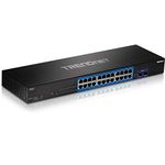 TRENDnet 24-Port Gigabit Switch with 2 X 10G SFP+ Slots, Fanless Design, 19” 1U Rack mountable, TEG-30262